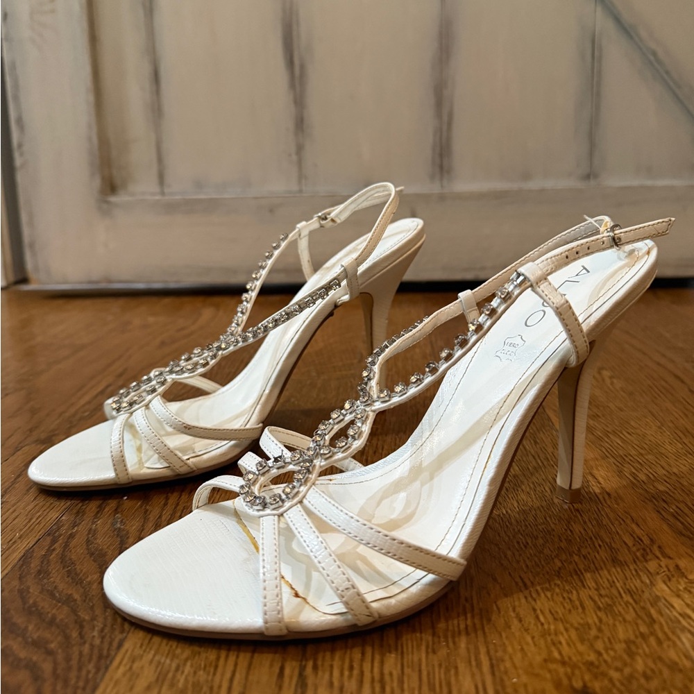 White ALDO Heels with Diamond Accessories